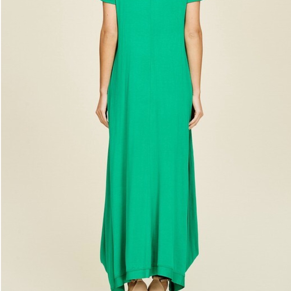 🆕 Kelly Green Short Sleeve High-Low Tunic Jersey Knit Maxi Top - Picture 6 of 7
